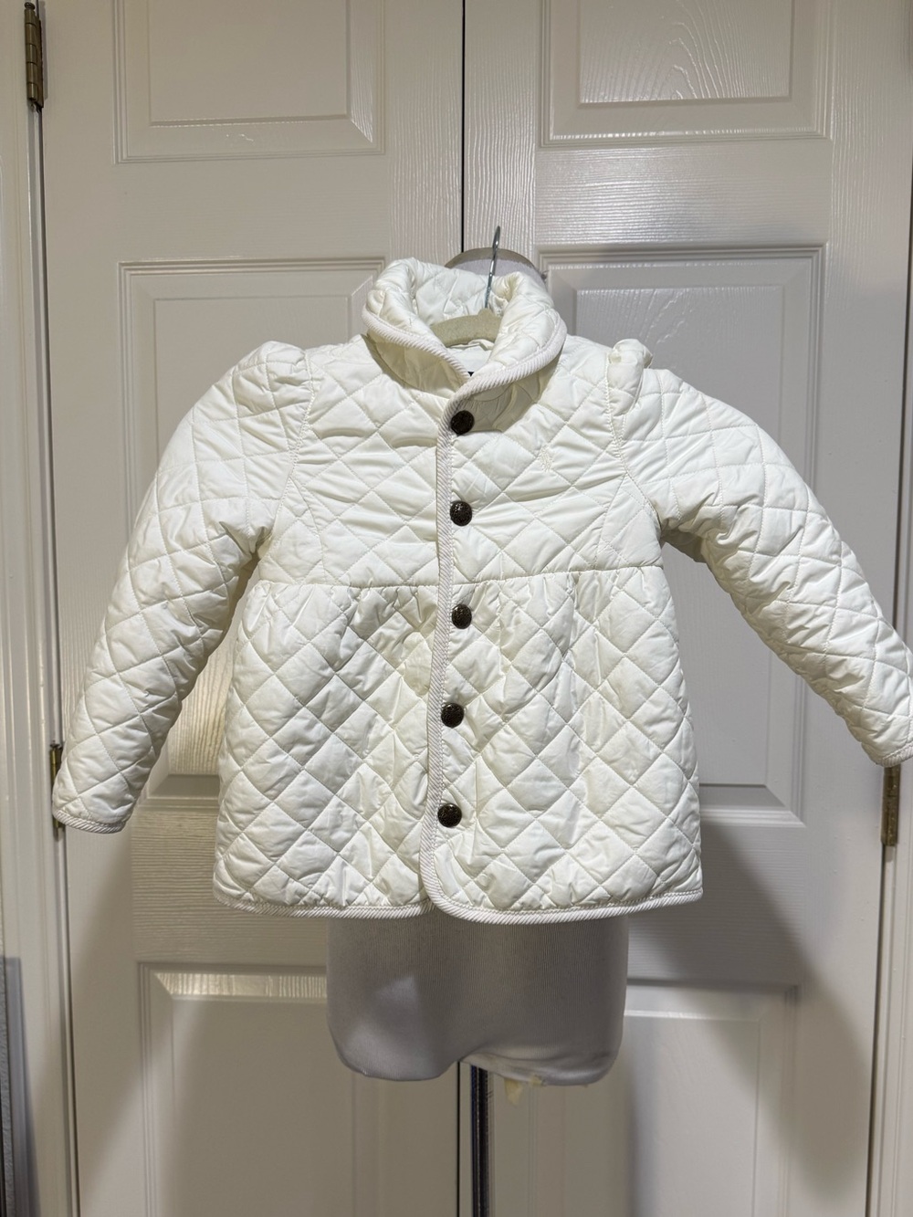 Ralph Lauren Girls Cream Quilted Barn Jacket Bow Back